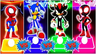 Spider Man vs Sonic vs Shadpw vs Miles Morales Spider || Tiles Hop EDM Rush