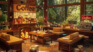 Soothing Jazz Relaxing Instrumental Music For Study, Work☕ Spring Cozy Coffee Shop & Forest Ambience