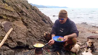 Camp & Fish By The Sea Alone with my Dog | Wood Stove Cooking
