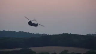 Evening Chinook Helicopter manoeuvres over Sandown Airport Isle of Wight