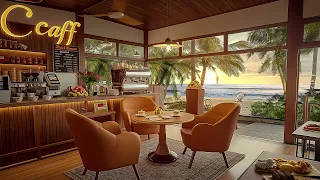 Cozy Coffee Shop With Sunset Beach Views | Relaxing Piano Jazz Instrumental Music for Study, Work