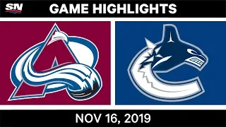 NHL Highlights | Avalanche vs Canucks - Nov. 16, 2019