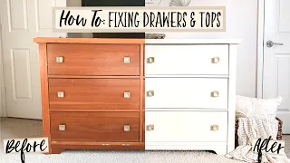 How To: Fixing Broken Drawer Guides & Veneer Tops | Furniture Makeover | Ashleigh Lauren