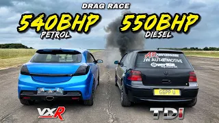 PETROL vs DIESEL..550HP 1.9TDI GOLF vs 540HP 2.0T ASTRA VXR