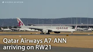 Qatar Airways (A7-ANN) arriving on RW21 at Perth Airport.