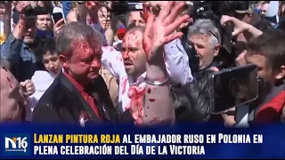 Lanzan pintura roja al embajador ruso en Polonia en plena celebración del Día de la Victoria