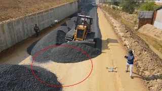 Wonderful Building Foundation New Road Construction Worked By Bulldozer Pushing And Spreading Gravel