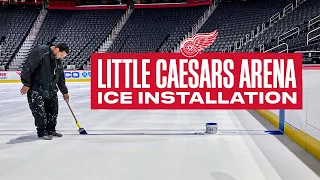 Installing and painting the ice at Little Caesars Arena