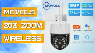 MOVOLS 20X Zoom Wireless PTZ 5MP TUYA Wifi Two Way Audio IP Camera AI Auto Tracking Outdoor Waterpro