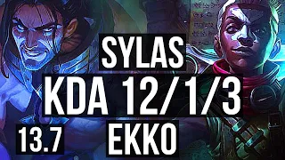 SYLAS vs EKKO (MID) | 12/1/3, Legendary, 300+ games | KR Master | 13.7