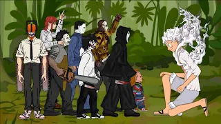 Luffy Gear 5 (One Piece) vs Chainsaw Man, Makima, Jason, Jeff, Michael, Leatherface, Chucky. DC2