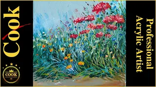 Palette Knife Painting of  Poppies of Appledore by Hassam with Acrylics | with Ginger Cook