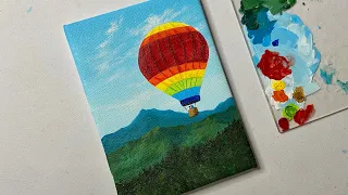 Hot air balloon/ acrylic painting for beginners tutorial/landscape painting tutorial