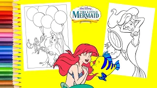 The Little Mermaid Coloring Pages Princess Ariel Posing with Sebastian & Flounder Disney Coloring