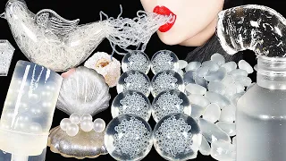 ASMR CLEAR FOODS 투명 디저트먹방, HONEY JELLY, EDIBLE PEBBLES, FROG EGGS, KELP NOODLE CRUNCHY EATING SOUNDS