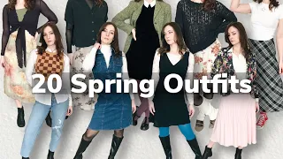 20 spring outfit ideas (mostly thrifted) | cottagecore, whimsigoth, soft grunge, casual outfits