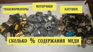 Сколько меди в трансформаторах, моторчиках и катушках? Содержание в %