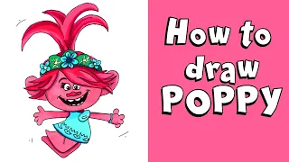 HOW TO DRAW POPPY FROM TROLLS WORLD TOUR Step by Step Drawing Tutorial. Guided Cartoon Character