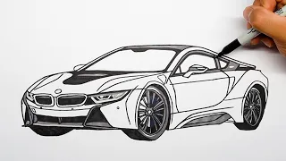 How to draw a car - BMW i8 - Step by step #1