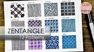 12 Zentangle Patterns Easy - Zentangle Doodle Art for Beginners (Part 2) | Cute Easy Drawings