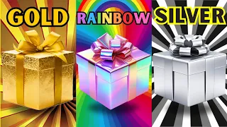 Choose your gift 🤩💝🤮 || 3 gift box challenge | Gold Rainbow Silver #pickonekickone #giftboxchallenge