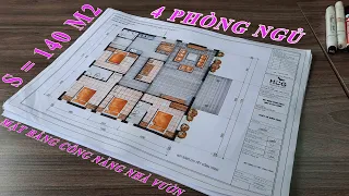 Mặt Bằng Công Năng Nhà Vườn  S = 140 m2 Với 4 Phòng Ngủ Đầy Đủ Công Năng Tiện Ích | Kiến Trúc HCG