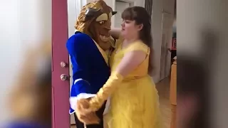 Dad Wears Beast Costume To Surprise Daughter with Autism Dressed as Belle