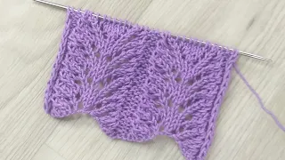 Ажурный узор с листьями. Вязание спицами. Very beautiful openwork pattern. Knitting.