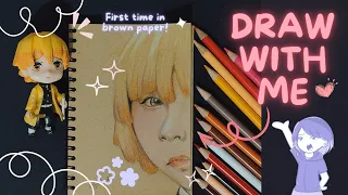 Draw With Me | How I Draw Anime Character in Portrait - Brown Paper [With Relaxing Music]