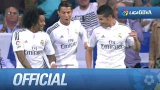 Cristiano Ronaldo bailando tras el gol, con Marcelo y James