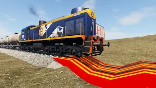 Trains Vs Upside Down Speed Bumps - Beamng.Drive