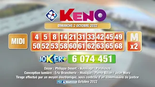 Tirage du midi Keno® du 02 octobre 2022 - Résultat officiel - FDJ