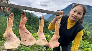 3 Days - Very Cold - Mother of Two Children Cooking with Children in Village - Rolled Pork Leg