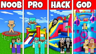 Minecraft Battle: NOOB vs PRO vs HACKER vs GOD BOUNCY CASTLE HOUSE BASE BUILD CHALLENGE in Minecraft