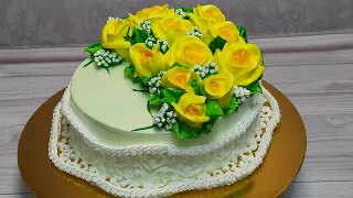 Нарядный тортик с жёлтыми розами