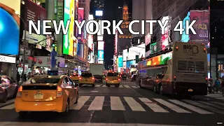 New York City 4K - Night Drive - Times Square - Driving Downtown