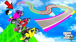 MICHAEL TRIED IMPOSSIBLE ZIGZAG CURVY ROAD MEGARAMP PARKOUR CHALLENGE GTA 5 | SHINCHAN and CHOP