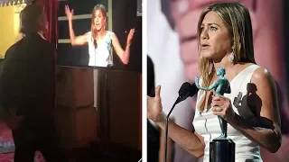 Brad Pitt Watches Jennifer Aniston's SAG Awards Speech Backstage (Exclusive)