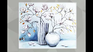 Textured  Painting /Interior painting /Still Life Flowers/Acrylic Painting for Beginners/MariArtHome