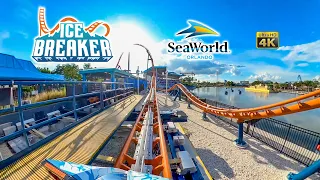 Ice Breaker Roller Coaster On Ride Front Seat 4K POV SeaWorld Orlando 2022 07 12