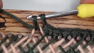 Single Crochet Edge On Loom Pins - Continuous Strand Weaving