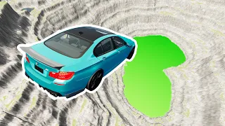Cars challenge dangerous jumps in BeamNG.drive