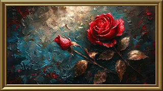 Vintage Red Roses Painting | Gold Frame TV Art | Art Screensaver for TV | 1 Scene - 2 Hrs
