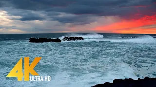 8 HOURS of Ocean Waves White Noise for Sleeping - Perfect Sunset over the Shores of Iceland in 4K