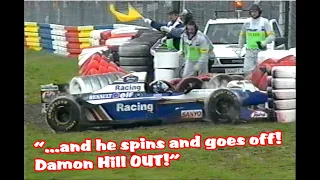 Damon Hill CRASHES! European Grand Prix 1995 - Murray Walker commentates!