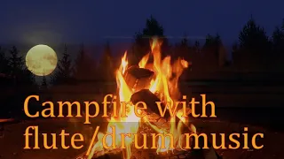 Native American music & campfire with Moon rise & flute/drum