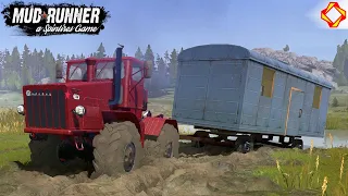Spintires: MudRunner - KIROVETS Tractor Towing A Mobile Home On The Mud Road
