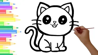 How to draw a cute cat ||Cat drawing and coloring for kids || Easy drawing for kids