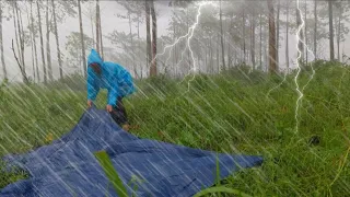 SOLO CAMPING in very heavy rain • with thunderstorms • best rain sound• asmr