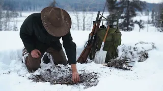 Solo Bushcraft & Winter Hare Hunting - Snow Camp, Wild Bog Tea, Chilcotin Backcountry